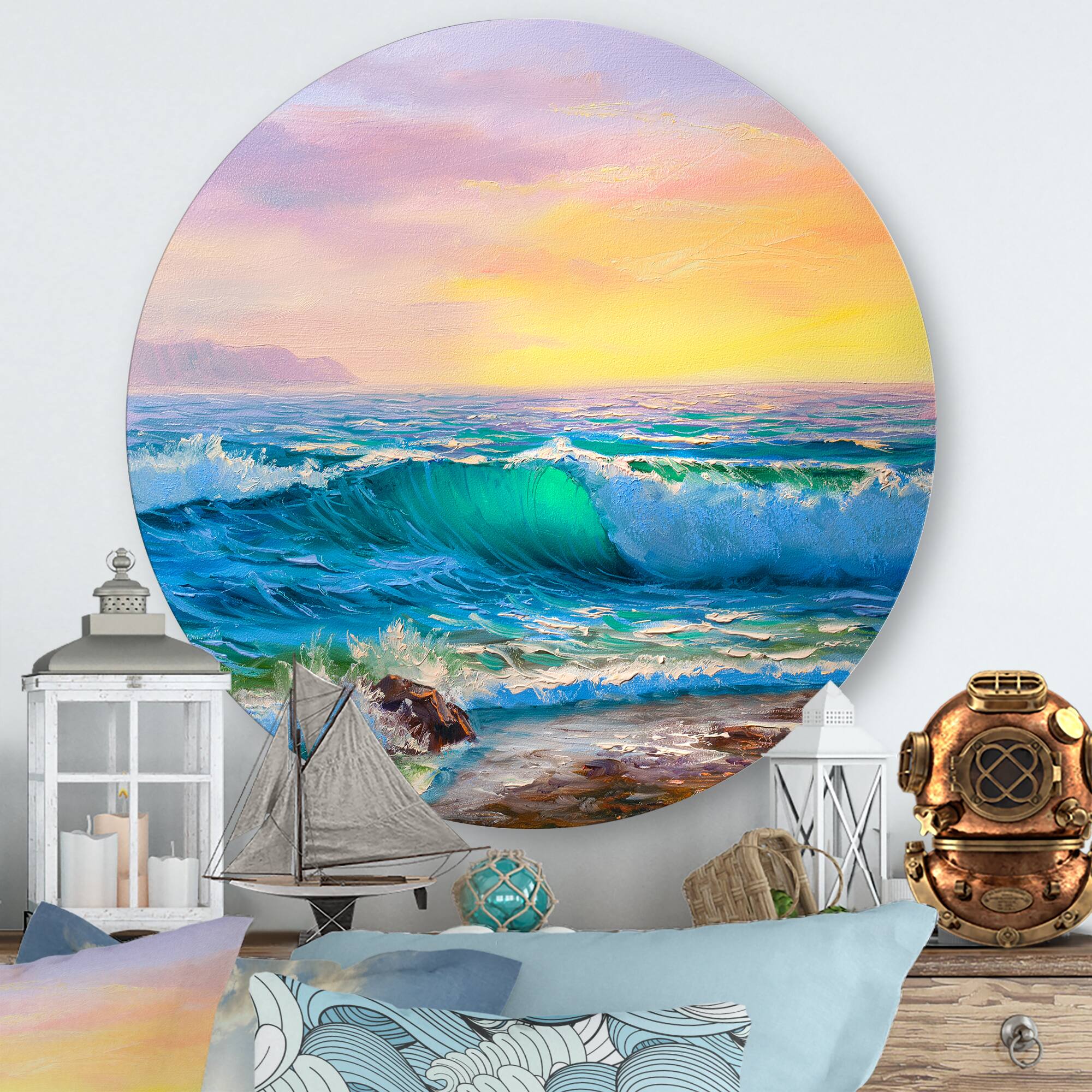 Designart - Blue Waves Breaking At The Beach IV